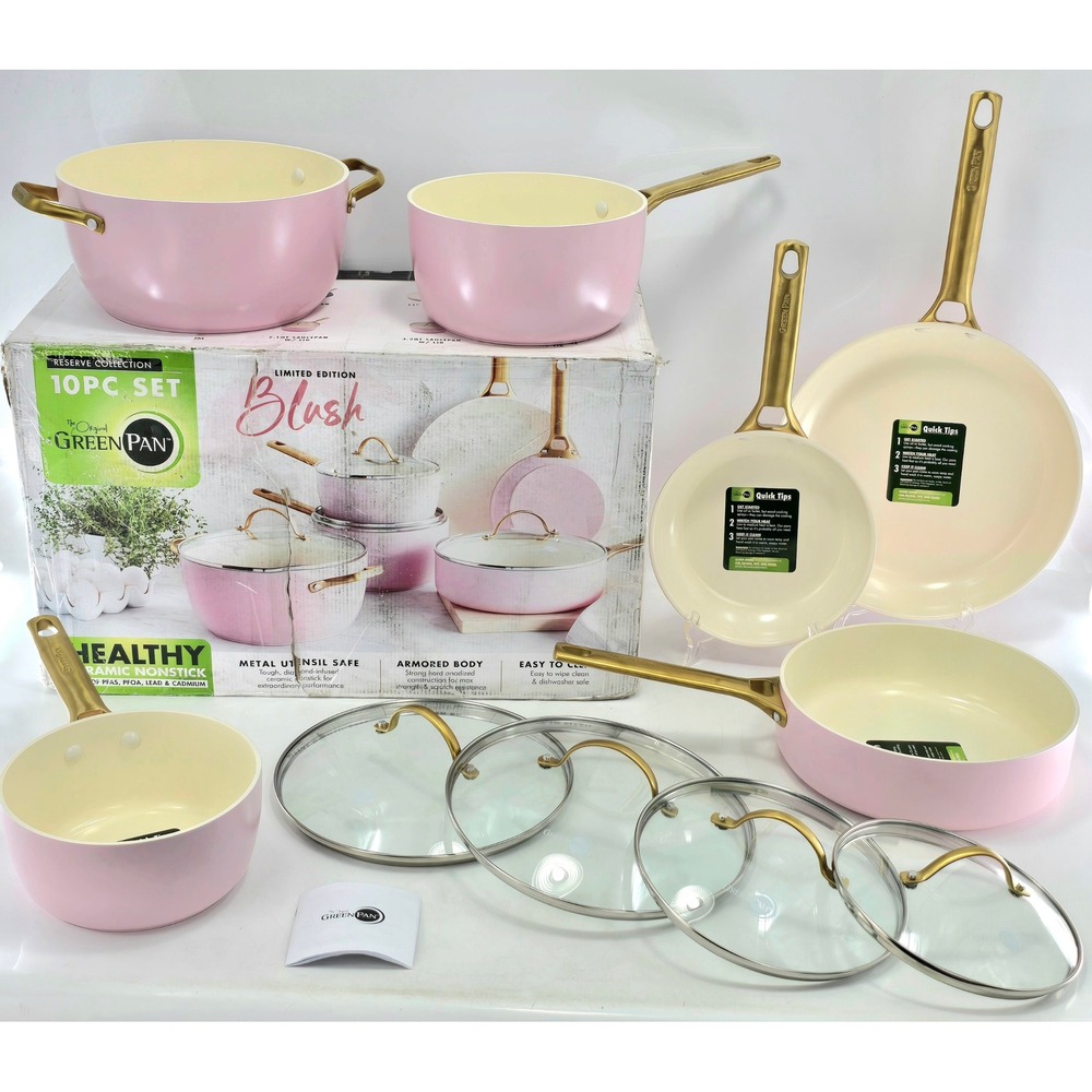 GreenPan Reserve Cookware Set 10PC Blush Pink Gold Limited Edition - NEW OPEN